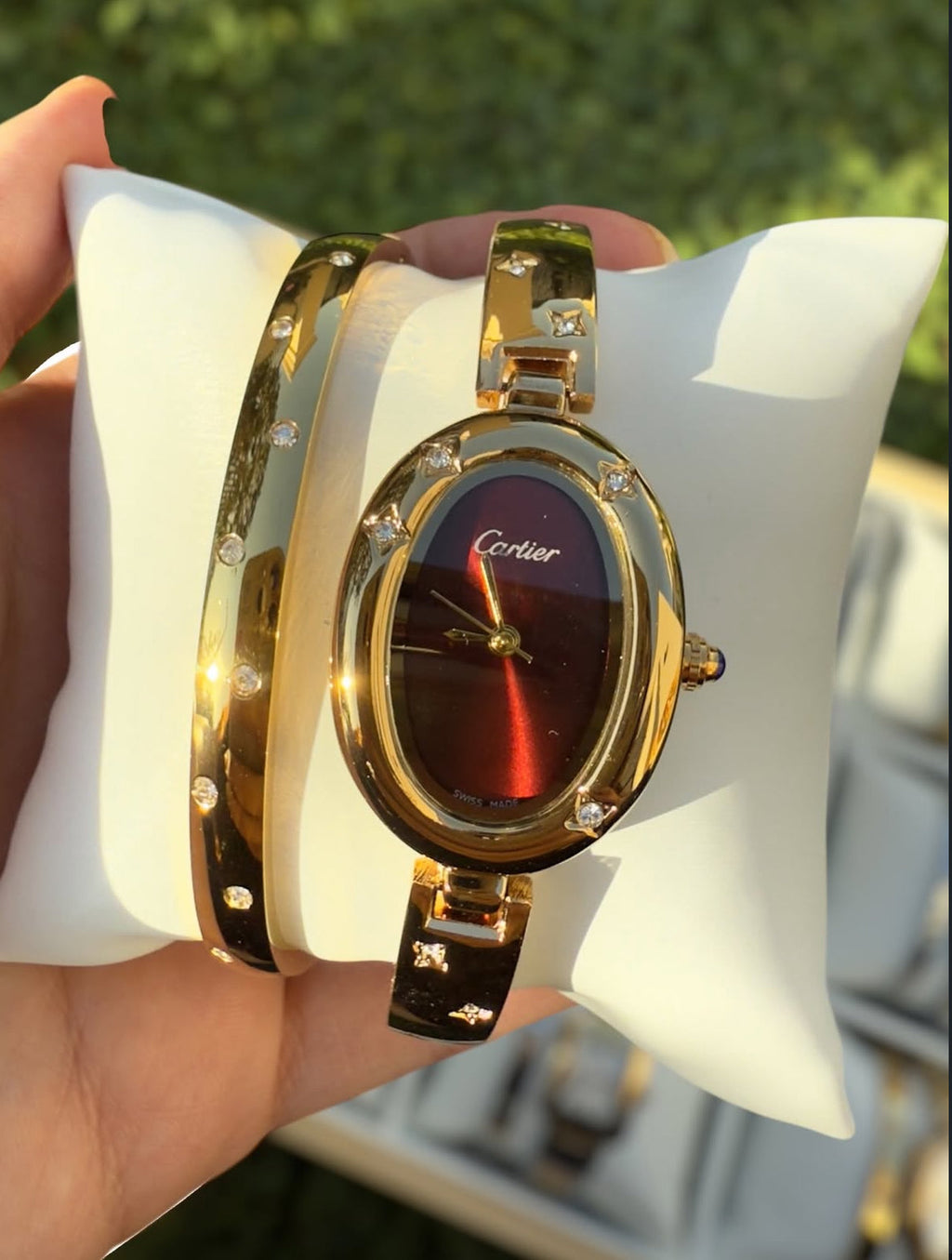 Deep Red Stone Watch with Kada